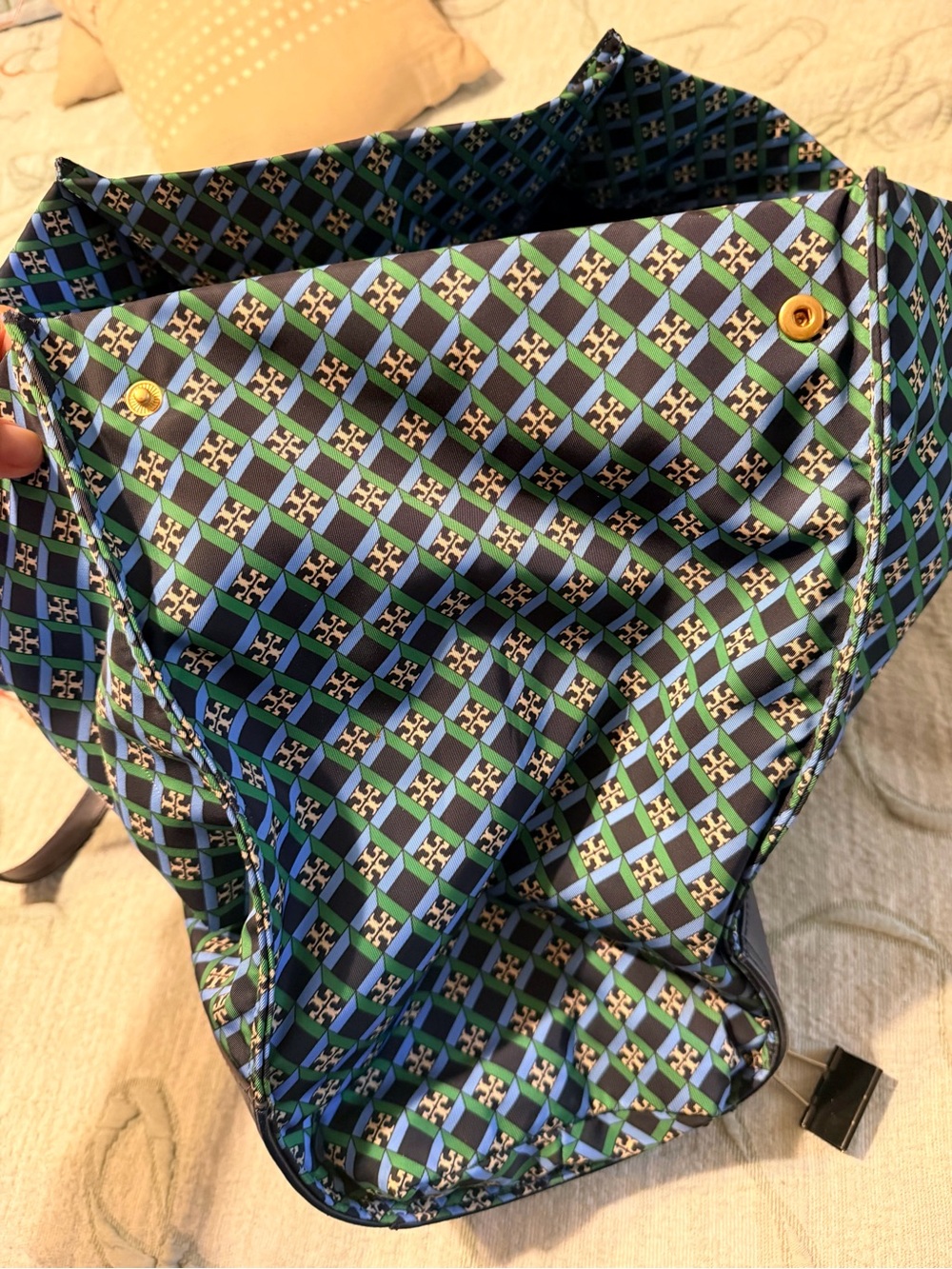 Tory Burch Blue and Navy Geometric Canvas Tote - Picture 5 of 6